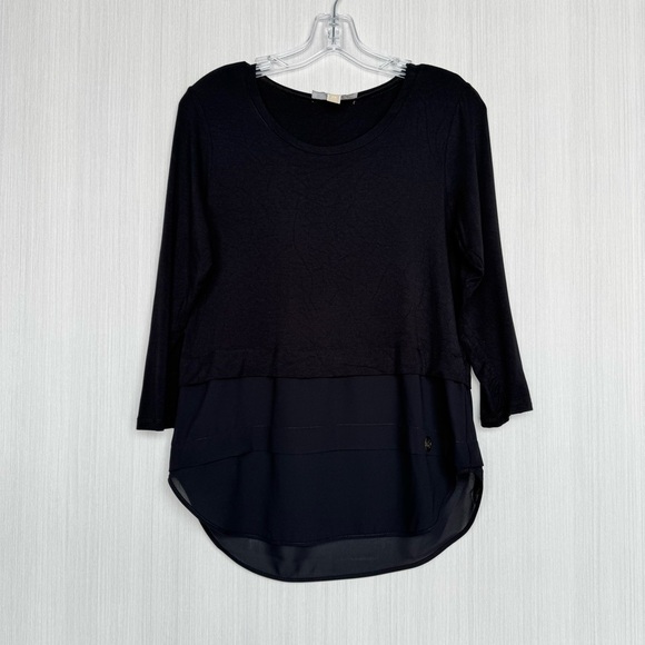 MICHAEL KORS Scoop Neck T Shirt Top XS Black 3/4 Sleeve Sheer Tunic Casual Comfy - Picture 4 of 15